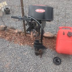 10 Horse Outboard Motor. Berkeley Model. Comes With A 6.5 Gal Fuel Tank, 1/2 Full  .
