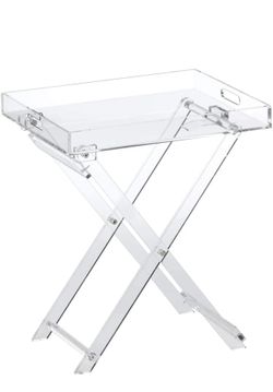 Designstyles Acrylic Folding Tray Table – Modern Chic Accent Desk - Kitchen and Bar Serving Table - Elegant Clear Design