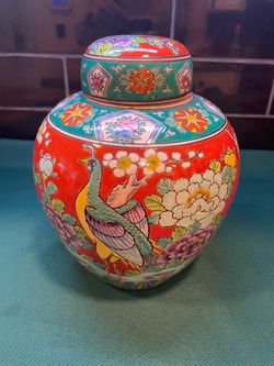Vintage Japanese pottery Ginger jar with stunning colors