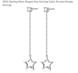 .925 Sterling Silver Star Drop Earrings New!