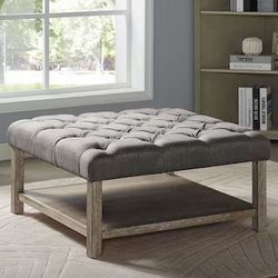 Ottoman - Rustic Wooden Ottoman With Soft Fabric Top ((CLEARANCE))