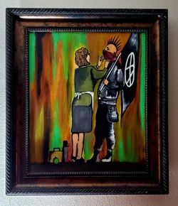 Hand painted acrylic banksy inspired and framed