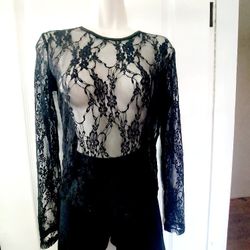 Sheer mesh lace black top