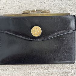 Vintage BOSCA Full Grain Leather Wallet Black Coin Purse Bifold Italy Monogram MDD