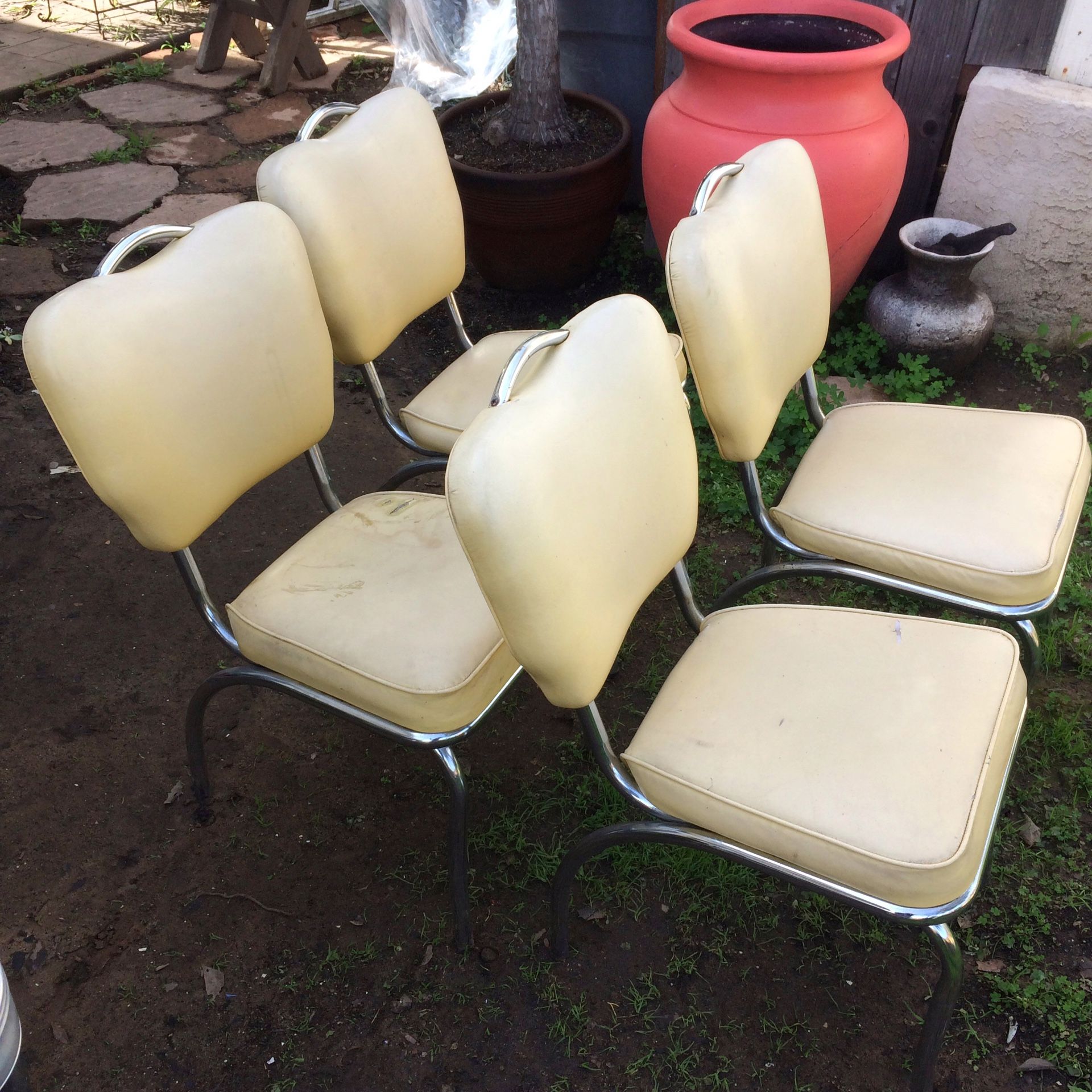 Stoneville 1950's Yellow Vintage Retro Chrome Set Table + 4 Studded Chairs for Sale in
