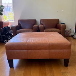 Oversized Square Ottoman Genuine Leather by Landon Cole