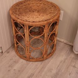 Vintage Wicker Bamboo Table Plant Stand