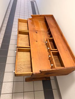 Vintage Pine Wood Desk with Multiple Drawers