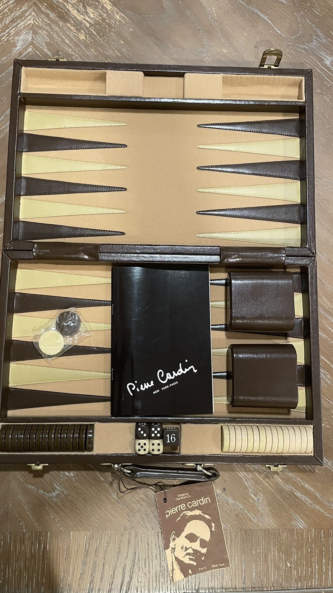 Vintage Pierre Cardin 70’s MCM Monogram Cloth Leather Trim Backgammon Game Set. New.