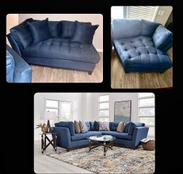 Blue suede  Fabric  2 pc Sectional