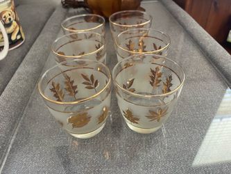 Gold Leaf Frosted Glass Tumbler Set (6 Pieces)