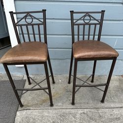 Metal Bar Stools with Cognac Leather seats 