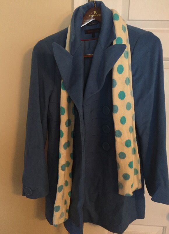 Anne Klein Blue Lightweight Winter Coat with Scarf