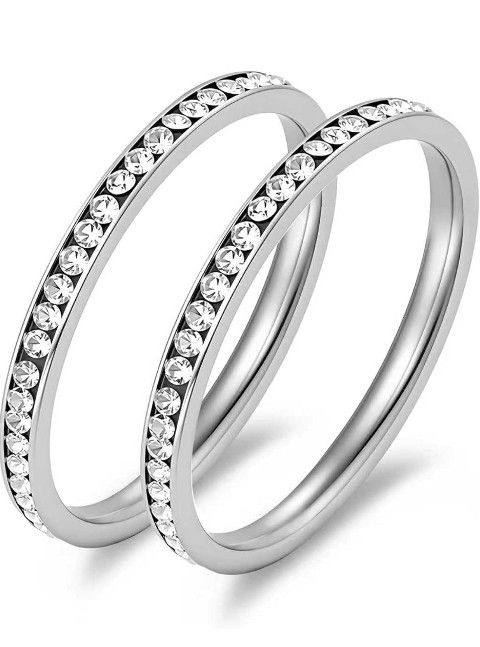 Size 8, 18K Gold Plated Stacking Rings for Oura Ring Gen 4/Gen 3, Rhinestone Diamond Style, Smart Health Ring Accessories for Women, Silver