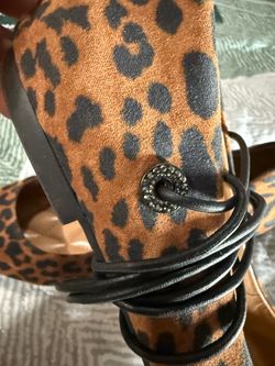 Leopard Print Wrap Strap Heels