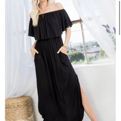 Off Shoulder (or Wear Up) Black Maxi Dress