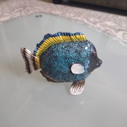 Decorative Blue and Yellow Irregular cut Glass Fish 7.5l X6.5 H