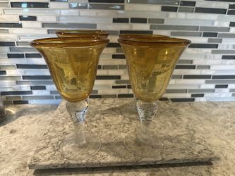 Wine Water Goblets Heavy Glass Golden Finish Set Of 4