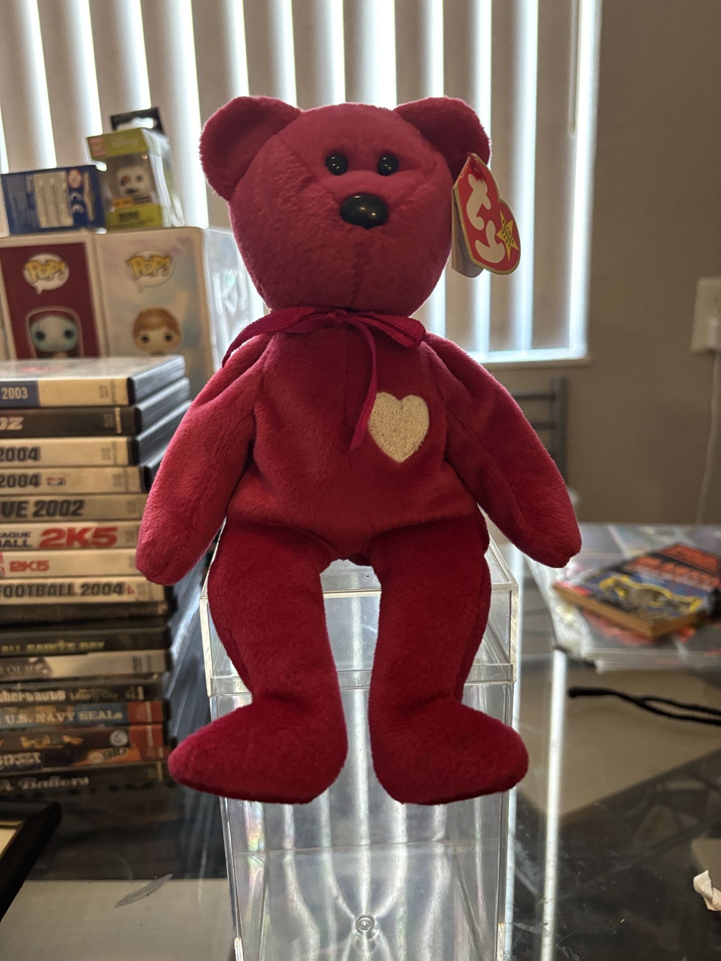 Rare Error Valentina Beanie Baby Bear With Protector Case