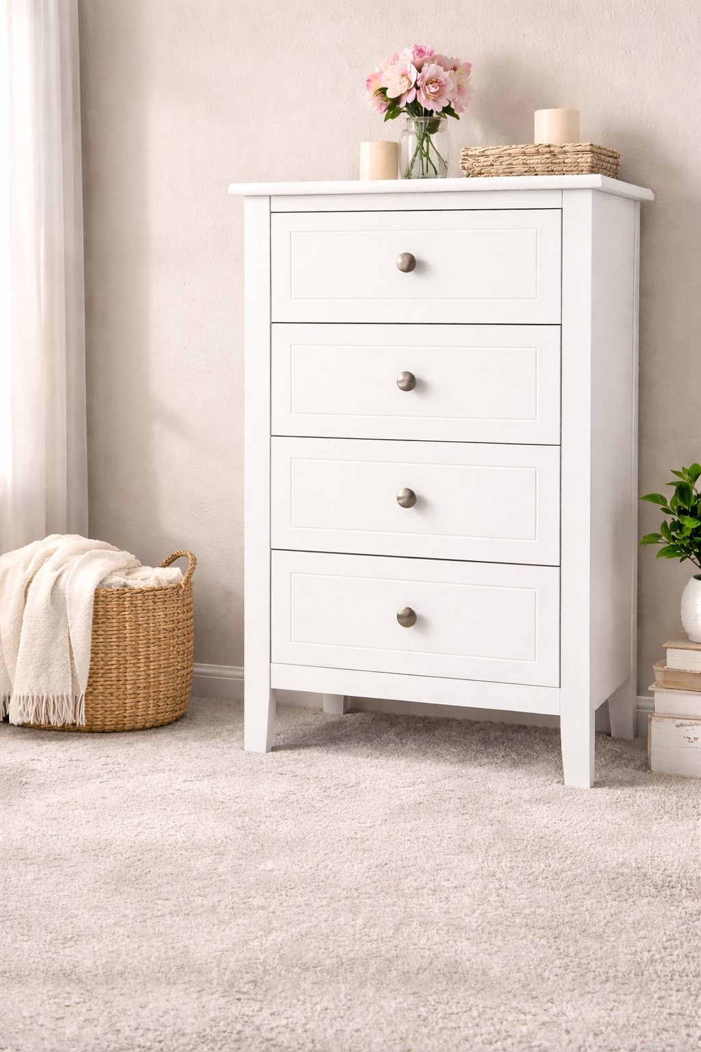 Modern White 4-Drawer Dresser