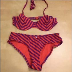 Orange purple stripes bikini swimsuit