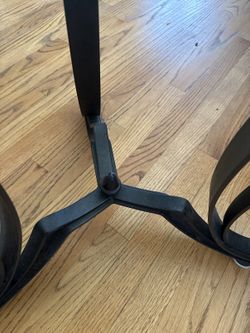 Round Glass Top Coffee Table - Black Metal Scrollwork Legs