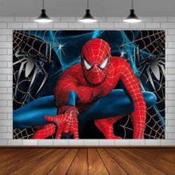 Jinsen, Spider Super Hero Family Backdrops Kids Happy Birthday Party Custom Bann