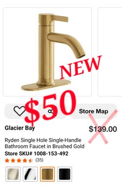 NEW Glacier Bay Ryden Brushed Gold Bathroom Faucet - $50