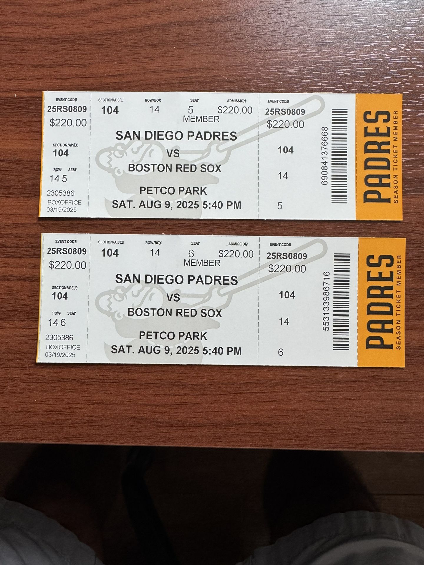 Boston Red Sox’s VS Padres - August 9