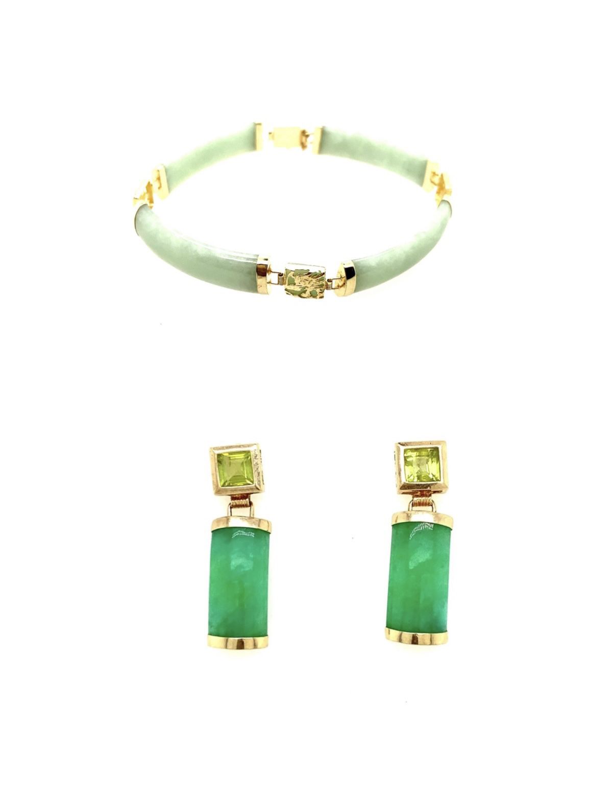 14k Jade Link Bracelet And Earrings