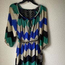 Brand new Womans Sequin Hearts brand blue, teal, black, and white colored zig zag Dress Up For Sale 