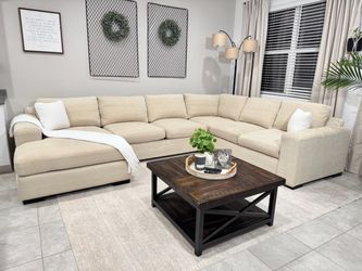 Gorgeous Beige Down Filled Sectional Couch W/ Chaise