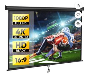 80 in. 16:9 HD Manual Pull Down Projector Screen Anti- Crease Foldable Portable Projection Screen for Home Theater Cinema Office, Black