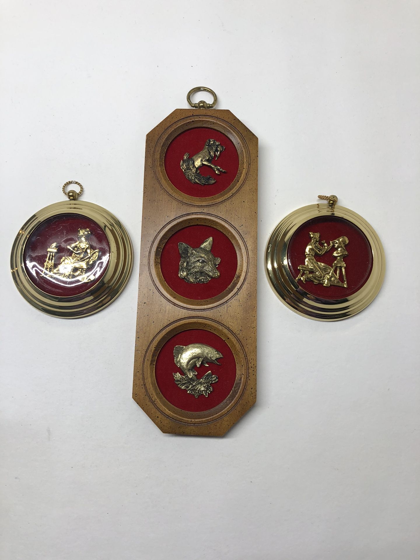 Vintage Wooden and Solid Brass Wall Hagings