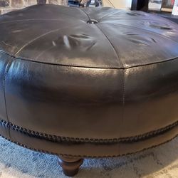 Leather Black Round Ottoman Footstool 