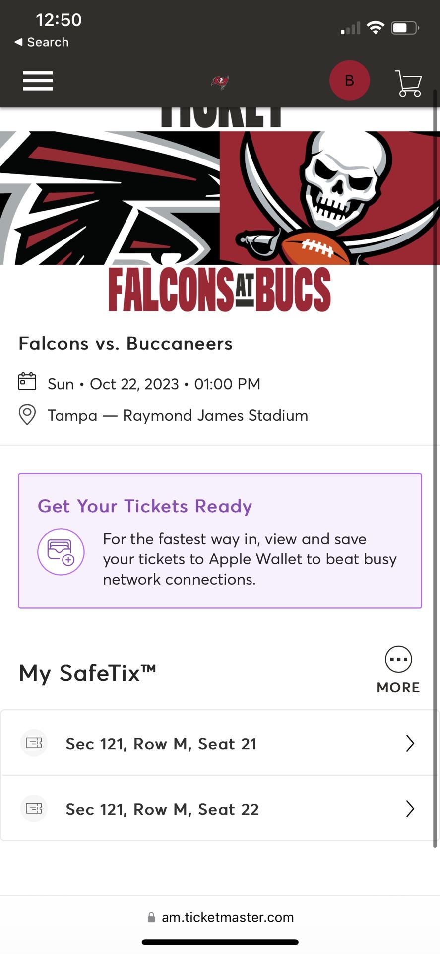 Buccaneers Falcons Tickets Section 121