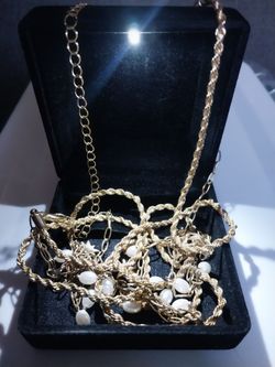 Gold-Tone Chain Necklace Lot with Pearl Accents