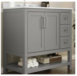 BRAND NEW IN BOX 36” BATHROOM VANITY LIGHT GREY COLOR