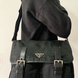 Vintage Prada Black Medium Crossbody Sling Messenger Bag