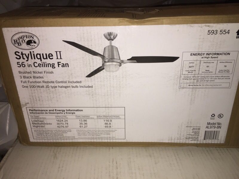 Hampton Bay Stylique II 52in. Brushed Nickel Ceiling Fan AL979-BN