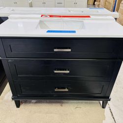 42-in Impress Black Undermount Single Sink Bathroom Vanity with White Engineered Stone Top $549 