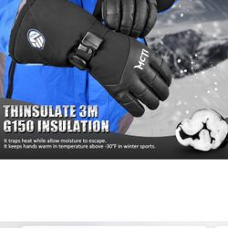 MCTi Waterproof Ski Snowboard Gloves Touchscreen PU Leather Winter Gloves with Wrist Leashes