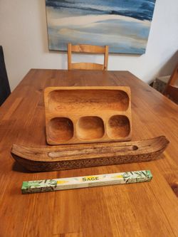 Handcarved Wooden Valet Tray, Incense Burner Canoe & Incense $15 Total (SE San Diego)