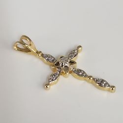 14k Yellow Gold Diamond Cross Pendant Religious Fine Jewelry