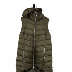 Athleta Green Puffer Vest with Faux Fur Lined Hood | Women’s L
