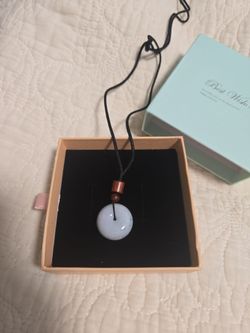 Authentic Jade Donut Pendant Necklace with Wood Beads