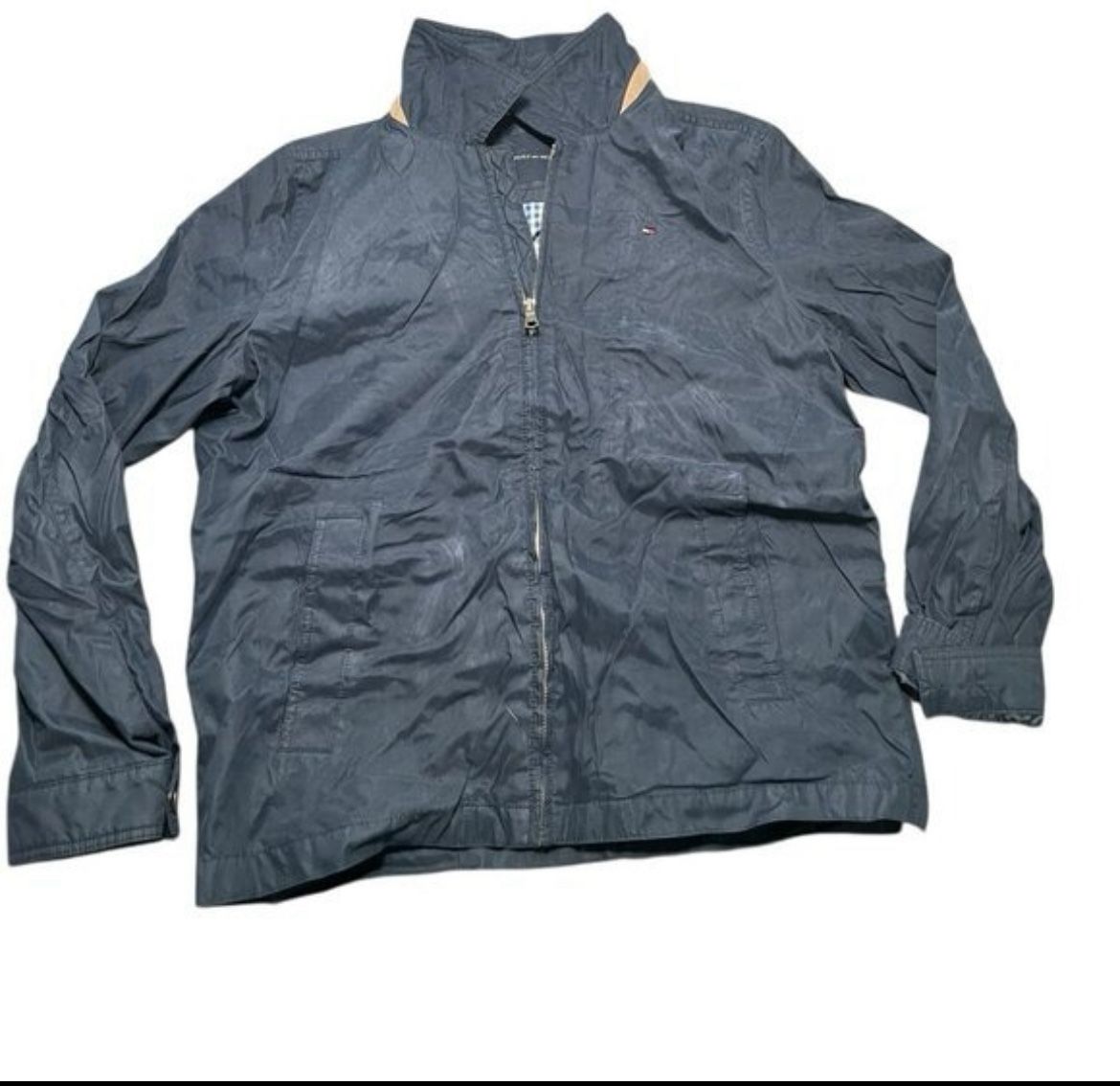 Tommy Hilfiger Rain Jacket Men's Large  Navy Blue Logo Long Sleeve Full Zip