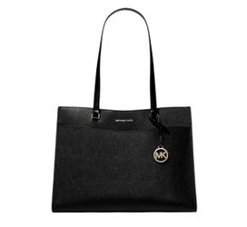MICHAEL KORS POCKET TOTE BAG LARGE SAFFIANO LEATHER JET SET TRAVEL IN BLACK