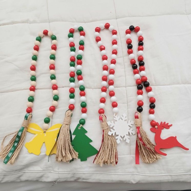 Christmas Garland Wood Beads Set Of 4