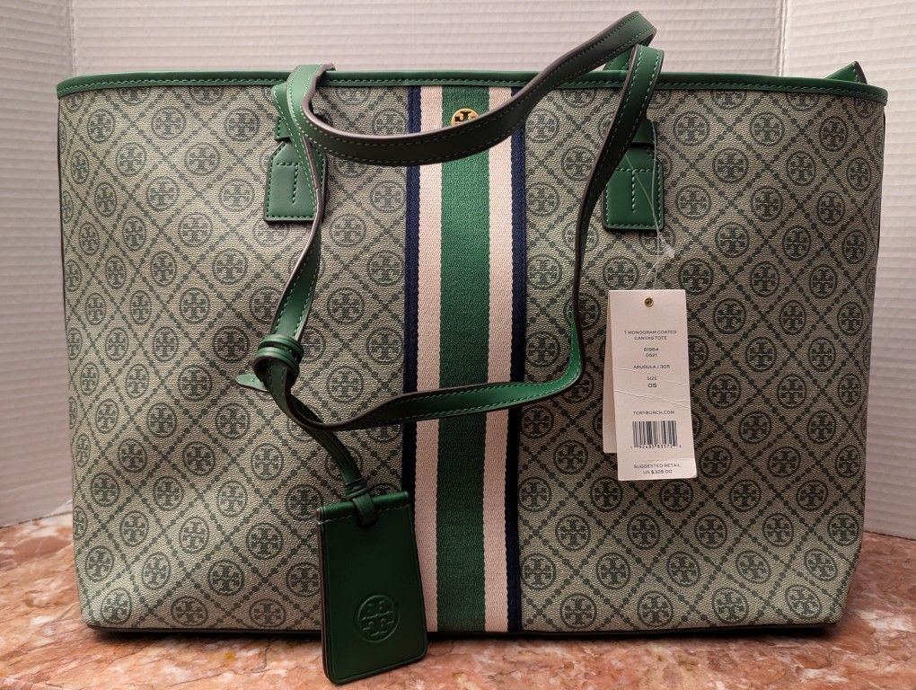 Tory Burch Monogram Arugula Canvas Tote Large Bag Tag $328